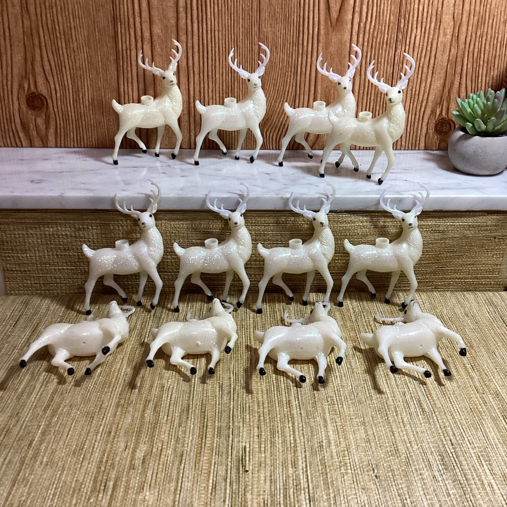 Vintage Blow Mold White Deer Light Cover Ornaments - Lot of 12